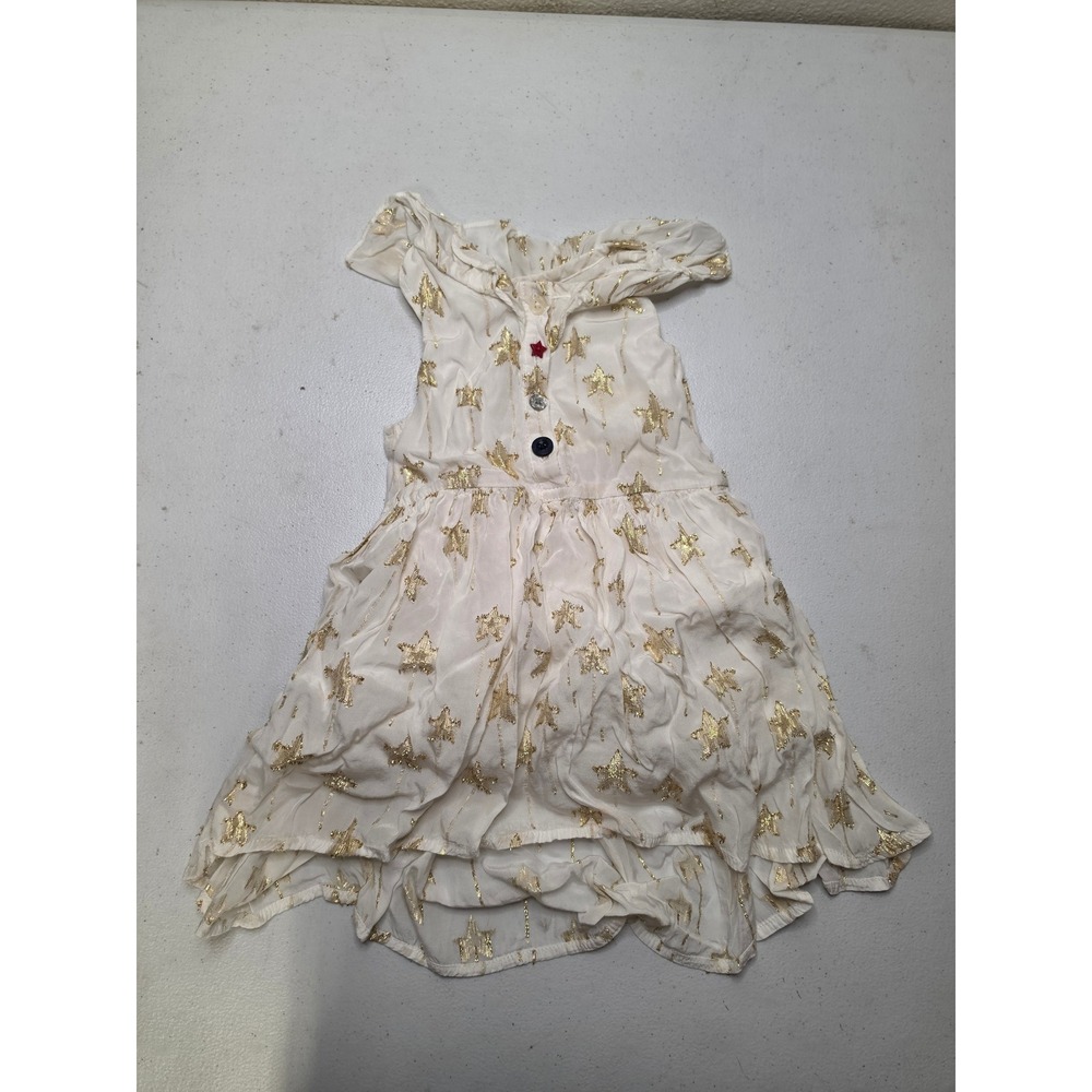 Genuine Kids OshKosh 2T Dress Off White Gold Metallic Star High Low Ruffle